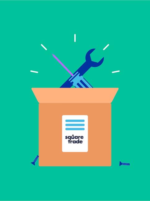 Skiftnyckel och skruvmejsel som sticker ut ur ett paket för att representera att du skickar in din enhet för reparation.