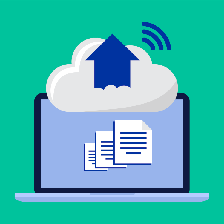 Dokumenter og data, der uploades til skyen fra en bærbar computer